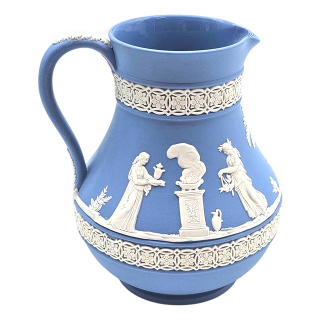 Wedgwood Blue Jasperware Neoclassical Pitcher Jug, English Stoneware For Sale