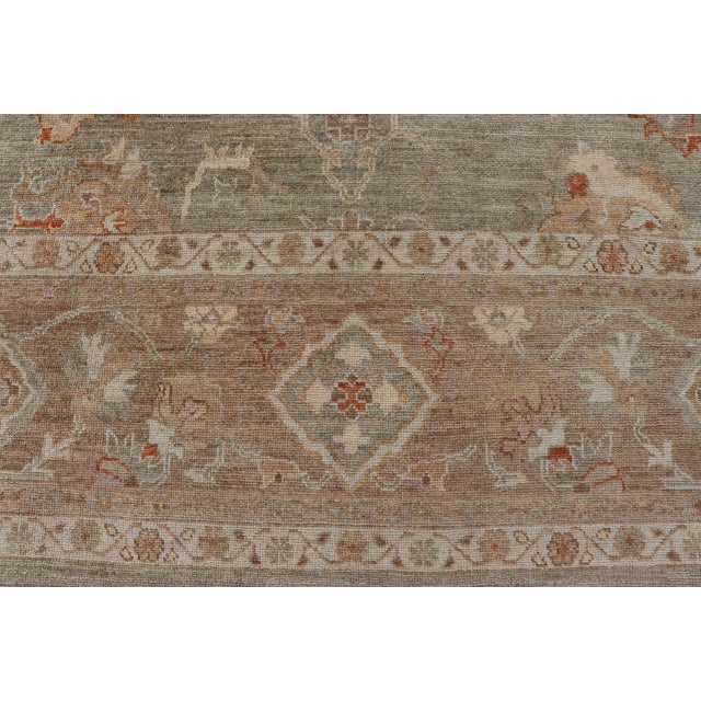 Textile Large Turkish Angora Oushak Rug With Soft Green Field and Rust Accents For Sale - Image 7 of 13
