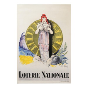 1933 Original French Art Deco Poster, Loterie Nationale, Woman With an Money Bags