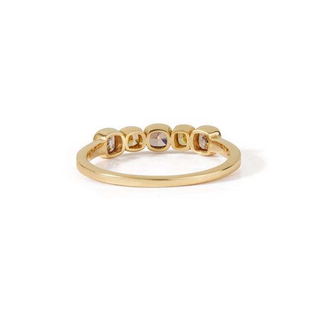 14k Gold Cushion Multi-Color Natural Diamond Five-Stone Band Ring Size 5 For Sale - Image 10 of 18