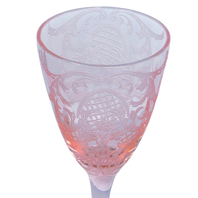 1929 Cambridge Glass Pink Etched Cordial Glasses, Etch 740, Set of 5 For Sale - Image 12 of 13