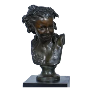 Jean-Baptiste Carpeaux ( French 1827-1875), L'Espiegle, Verdigris Bronze Bust of Anna Foucart, Late 19th Century