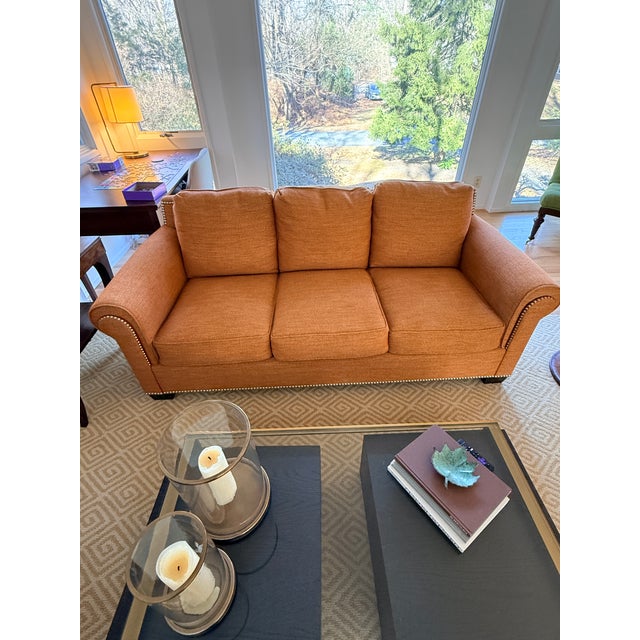 Stewart Furniture Orange Tweed Sofa For Sale In Washington DC - Image 6 of 13