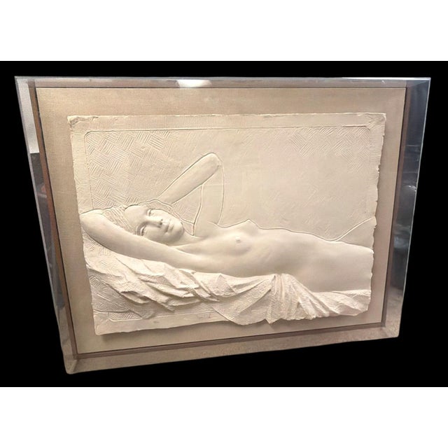 Vintage, Large, Frank Gallo Signed Reclining Nude 3D Paper Relief Wall Sculpture Limited Edition Numbered 95/200 in Lucite...