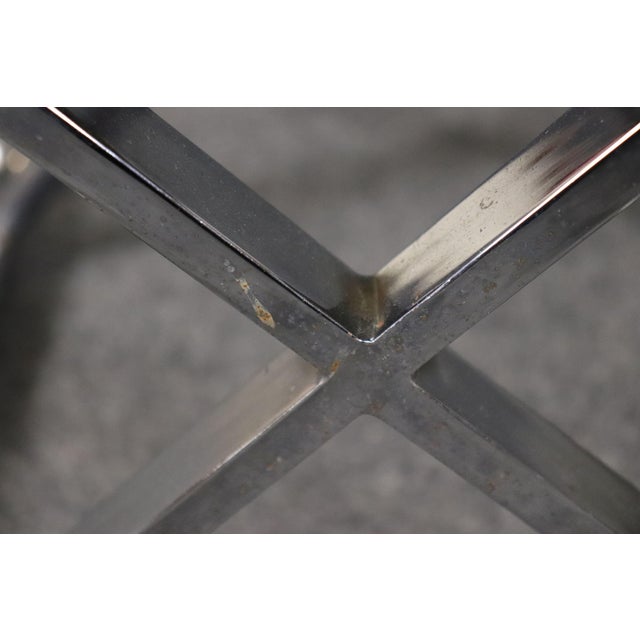 Brass Steel and Brass Leather Upholstered X Form Jansen Style Stool For Sale - Image 8 of 10