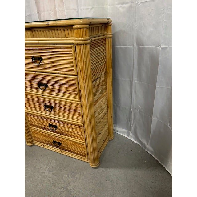 Late 20th Century Pencil Reed Rattan Tall Chest For Sale In West Palm - Image 6 of 9