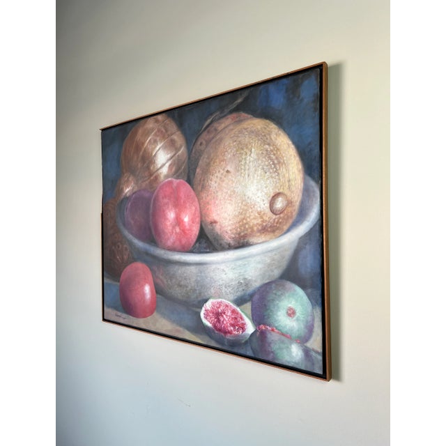 Mid-Century Modern 90's Venezuelan Mohamed " Still Life With Metals & Fruits " Oil Painting For Sale - Image 3 of 13