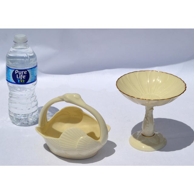 1960s Vintage Lenox Swan Basket Tan Fine Bone Ceramic 24k Gold Mark Bowl For Sale - Image 10 of 14