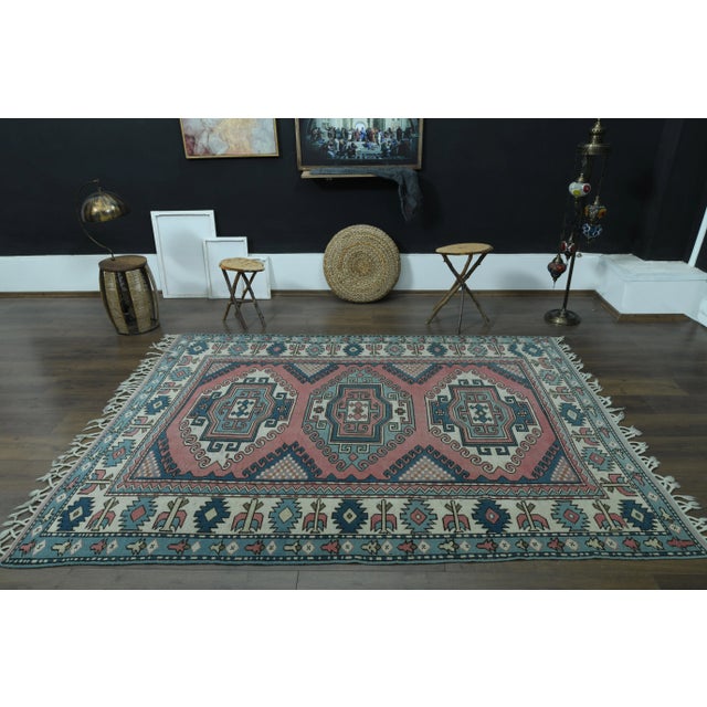 Traditional 1970s Vintage Turkish Oushak Handmade Wool Cotton Pink Area Rug For Sale - Image 3 of 11