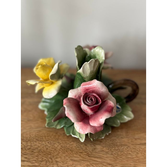 Mid 20th Century Italian Capodimonte Ceramic Flower Candlestick Holders With Finger Loops-Set of 2 For Sale - Image 10 of 11