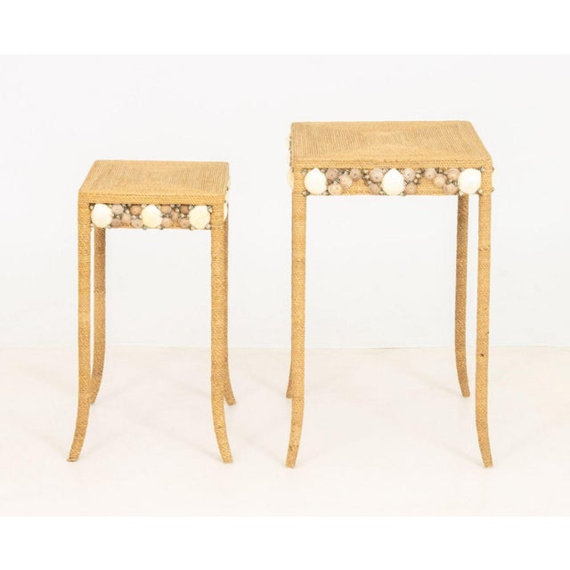 Modern Seagrass and Shell Nesting Tables, 2 For Sale - Image 9 of 9