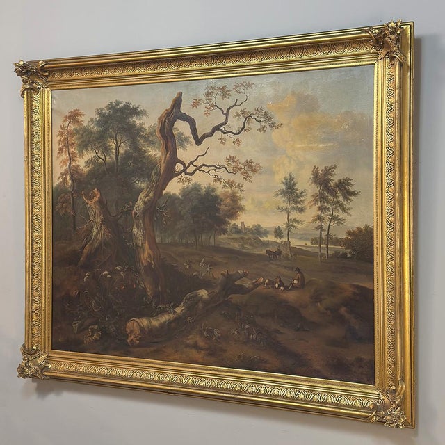 17th Century European Pastoral Landscape Oil on Canvas in Original Frame For Sale - Image 4 of 17