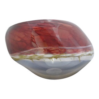 Tim Chilina Large Marbled Red Oregon Pacific Nw Art Glass Vase Bowl For Sale