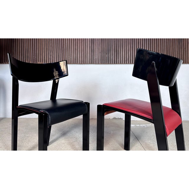 Tati Dining Chairs in High-Gloss Laquer with Reversible Leather Cushions by Ralf Lindberg for Gärsnäs, Sweden, 1990s, Set of 4 For Sale - Image 6 of 18