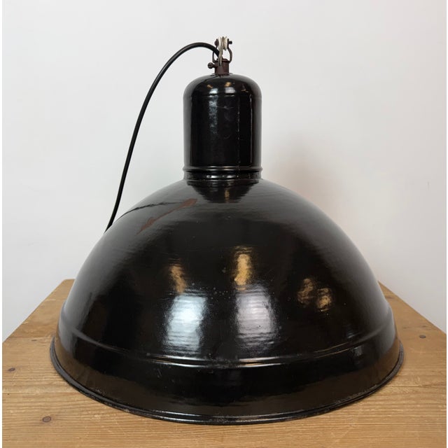Industrial Black Enamel Factory Pendant Lamp, 1950s For Sale - Image 11 of 18