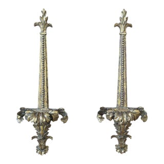 Pair Regency Vintage Gilt Acanthus Leaf Wall Brackets / Plate or Picture Mounts For Sale