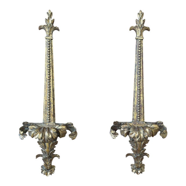 Pair Regency Vintage Gilt Acanthus Leaf Wall Brackets / Plate or Picture Mounts For Sale