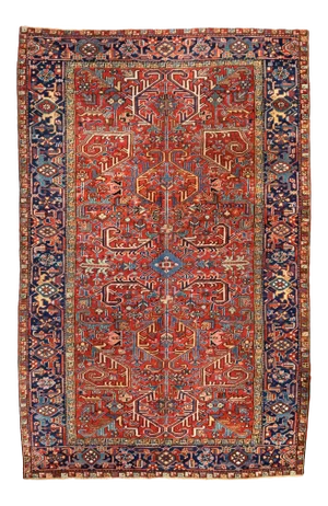 1930s Persian Heriz Rug, All-Over Red Field Navy Border