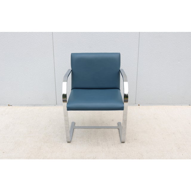 2010s Ludwig Mies Van Der Rohe Brno Flat Bar Chair in Indigo Blue Vinyl by Gordon For Sale - Image 5 of 18