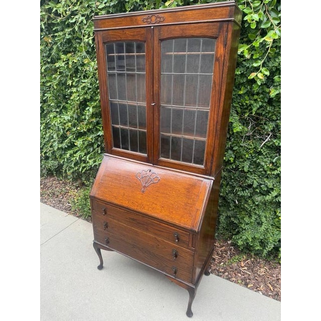 Vintage Uk Imported Edwardian Style Bureau Bookcase/Secretary Desk For Sale - Image 4 of 18
