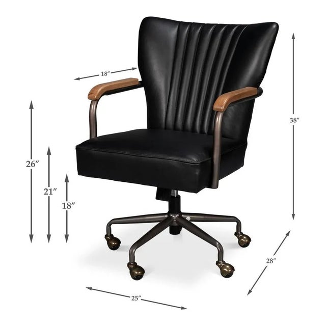Industrial Black Leather Desk Chair For Sale - Image 9 of 12