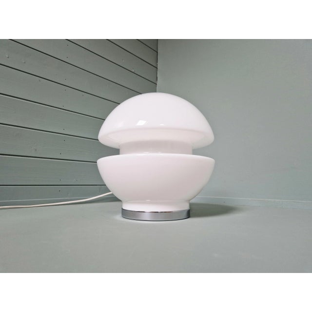 Space Age White Opaline and Chrome Metal Table Lamp, 1970s For Sale - Image 4 of 16