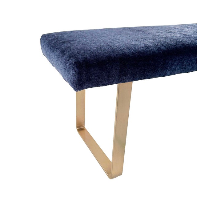 Contemporary Blue Mohair Miami Bench For Sale - Image 3 of 4