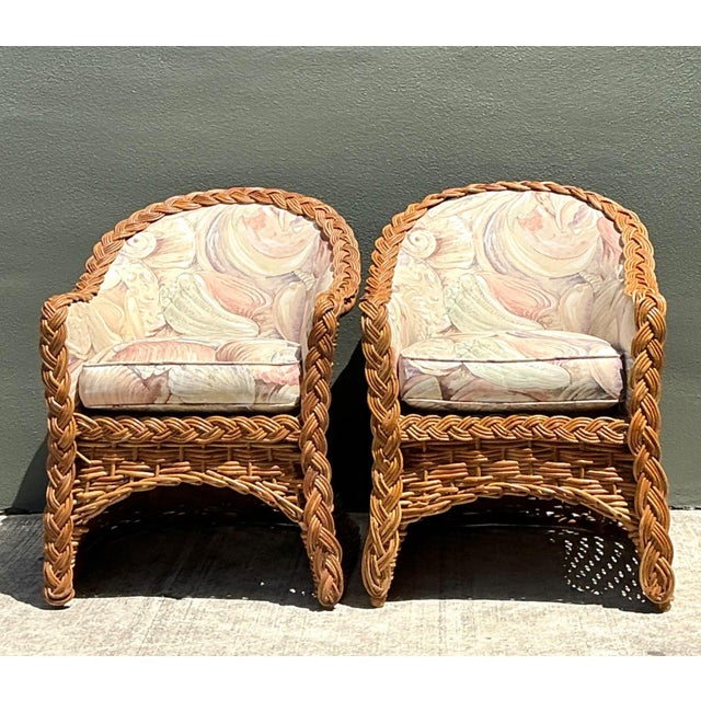 Vintage Braided Rattan Armchairs - A Pair For Sale - Image 9 of 17