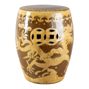 Vintage Tony Duquette Style Asian Brown Dragon Garden Stool