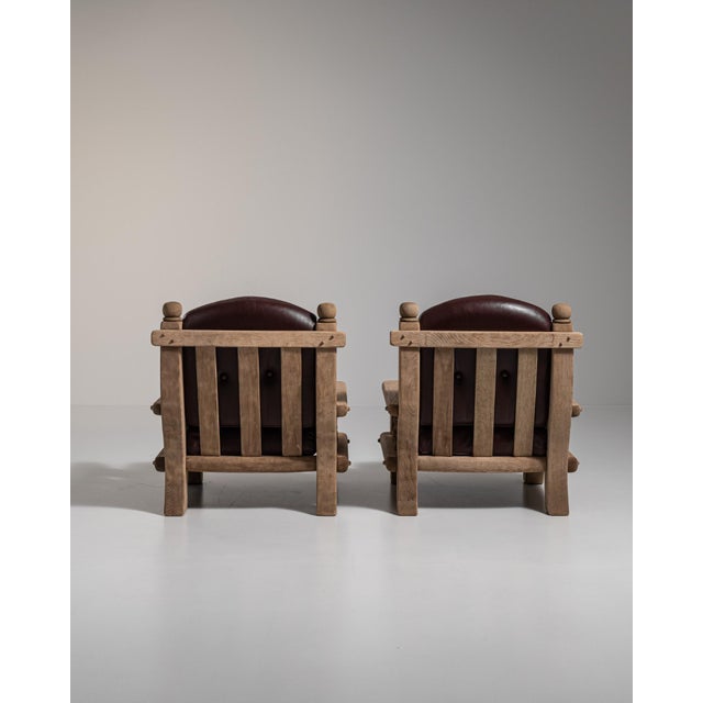 1970s Brutalist Brown Wood Pair of Club Chairs For Sale - Image 12 of 15