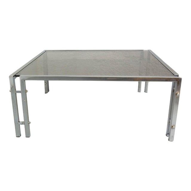 Vintage French Coffee Table in Chrome and Smoked Glass, 1970 For Sale