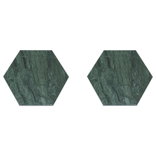 Hexagonal Green Marble Coasters, Set of 2 For Sale - Image 11 of 11