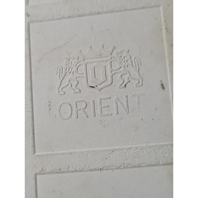 White 1960s Orient Ceramic Tile Trivet Oak Wood Frame For Sale - Image 8 of 8