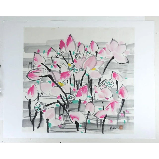 Water Lotus Blossom Painting in the Style of Wu Guanzhong For Sale In Seattle - Image 6 of 8