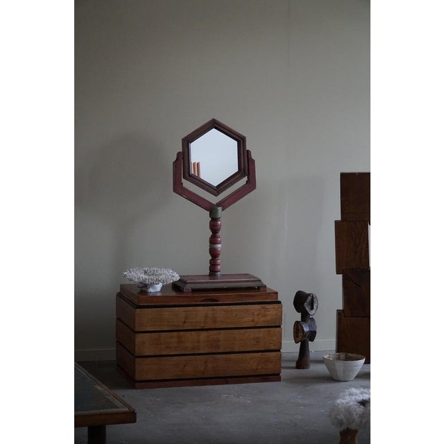 Swedish Folk Art Table Mirror in Pine, 1940s For Sale - Image 6 of 14