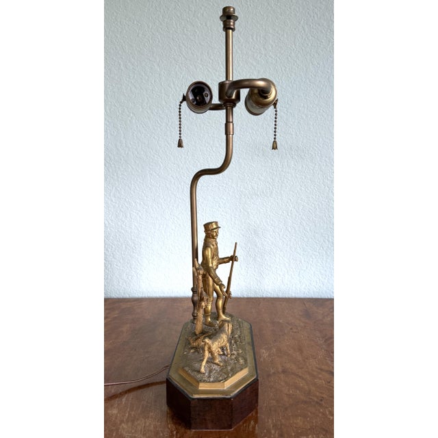 Antique Figural Gilt Bronze Table Lamp With Hunter and Dog For Sale - Image 4 of 15