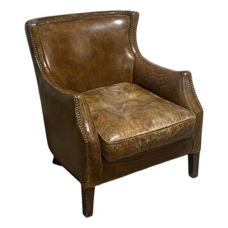 Traditional Nailhead Brown Leather Armchair For Sale