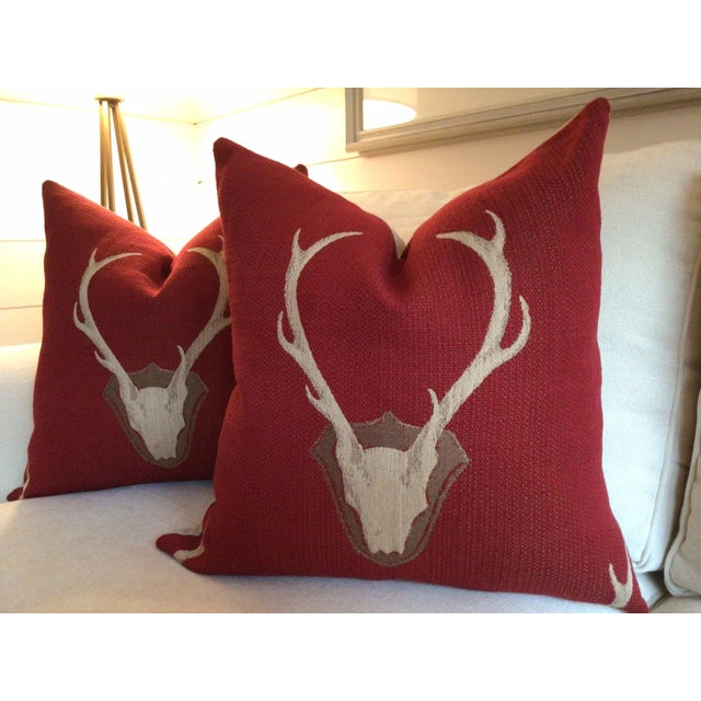 Contemporary Contemporary Uncle Buck in Red Down-Filled Pillows- a Pair For Sale - Image 3 of 4