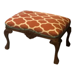 French Carved Wood Upholstered Master Bench
