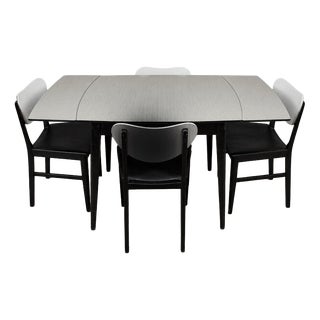 Mid-Century Space Age Monochrome Formica Drop Leaf Extending Dining Table and Chairs, 1960s For Sale