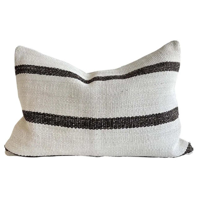 White Vintage Turkish Rug Lumbar Pillow With Down Insert For Sale - Image 8 of 8