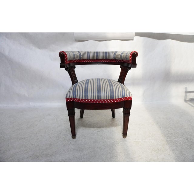 19th Century Carved Captain's Chair / Desk Chair in Custom Upholstery Barrel-back upholstered design. Beautiful wood...