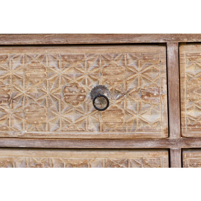 Sand Bleached Wood Lotus Diamond Carved Bow-Front Dresser For Sale - Image 8 of 11