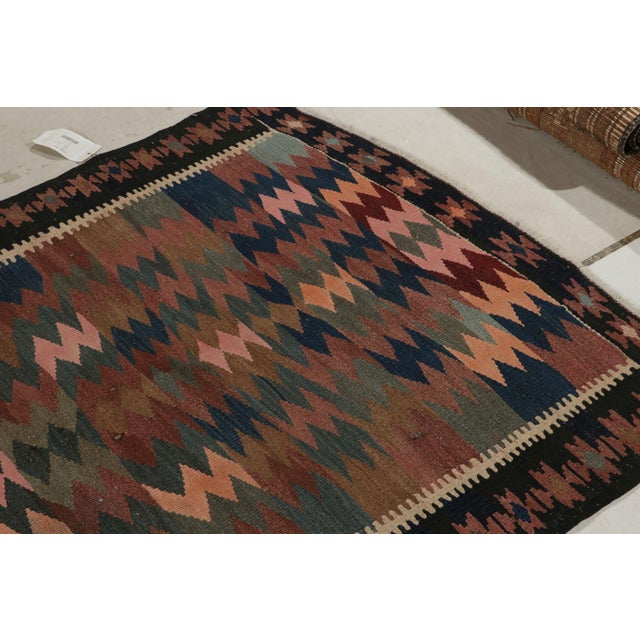 1950s Vintage Persian Kilim Rug in Beige-Brown, Pink and Blue Tribal Geometric Pattern For Sale - Image 5 of 6