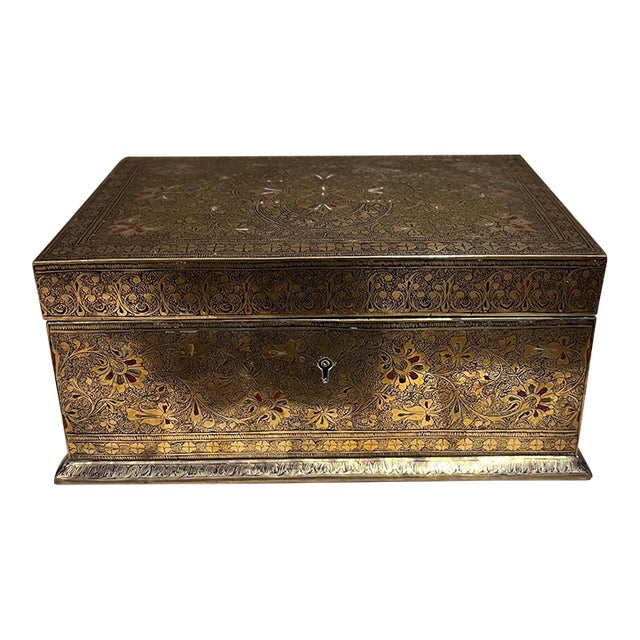 Fine Patinated Brass Etched Jewelry Box Style Tiffany For Sale