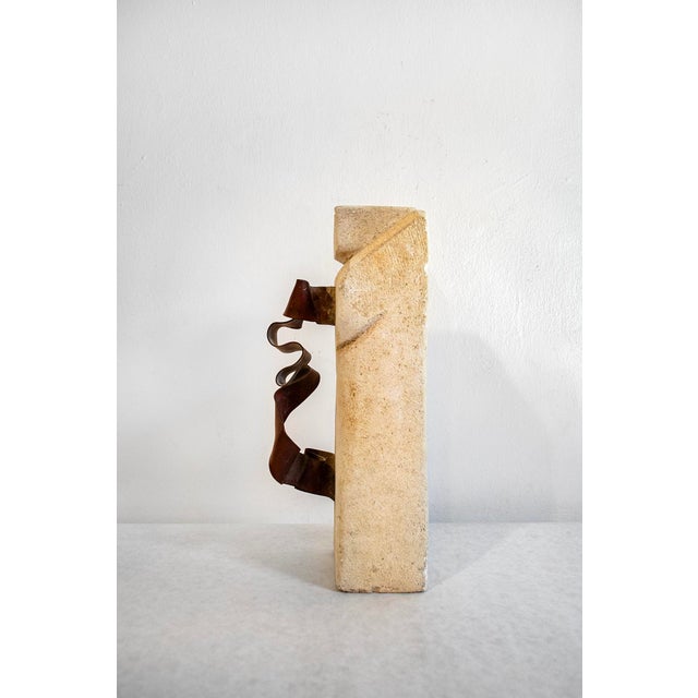 Abstract Sculpture in Travertine and Copper, 1970s For Sale - Image 4 of 5