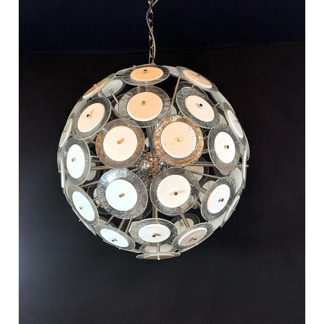 White Vintage Sputnik Discs Murano Glass Pendant, 1975 For Sale - Image 8 of 11