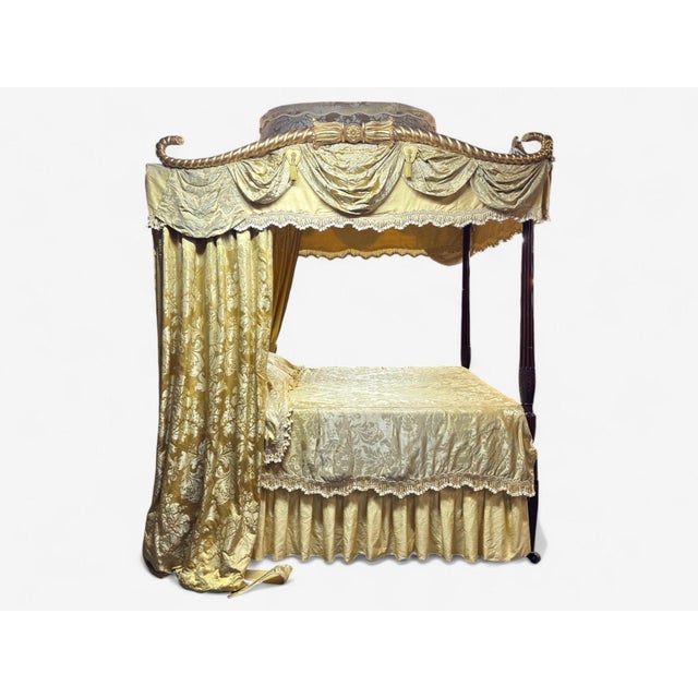 George Iii, Mahogany, Gilt-Wood, Silk, Canopy Bed, England C. 1880s For Sale - Image 4 of 18