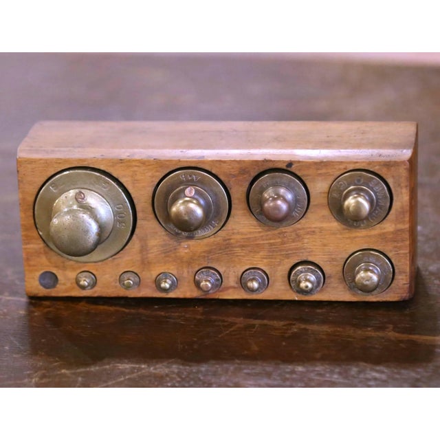 19th Century French Napoleon III Walnut and Brass Scale With Set of Weights For Sale - Image 10 of 12