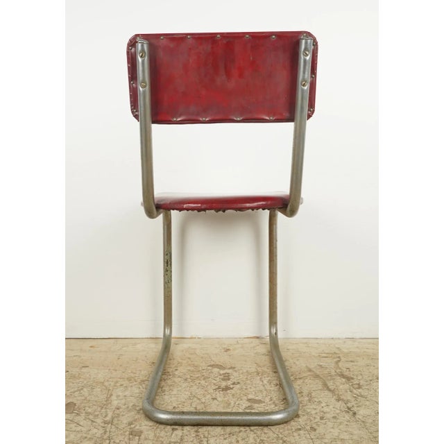 Mid 20th Century Pair of Mid Century Steel Tube Red Vinyl Dining Chairs For Sale - Image 9 of 12